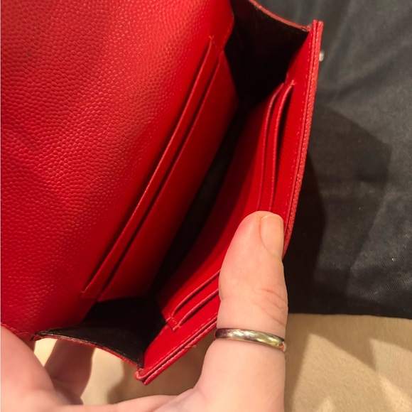 Saint Laurent YSL Red Leather Compact Wallet with Gold Logo GUC - Picture 10 of 15